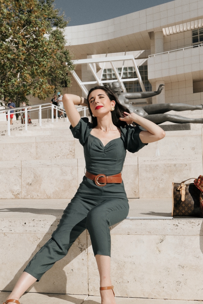 Getty Museum, Getty Center, The Getty, museum, art, Los Angeles, LA, LA museums, things to do in LA, Zara, Zara jumpsuit, jumpsuit, Louis Vuitton, outfit of the day, ootd, what I wore, brown leather belt, silk scarf